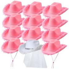 12 Pcs Women Cowgirl Cowboy Hats Bachelorette Cowboy Pink, White Fresh Style