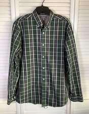 Eddie Bauer Wrinkle Free Classic Fit Green Plaid Button Down Shirt Mens Medium