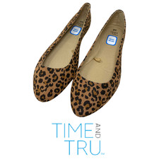 NEW Time  Tru Sz 9W Wide Width Leopard Print Ballet Flats Skimmers NWOB
