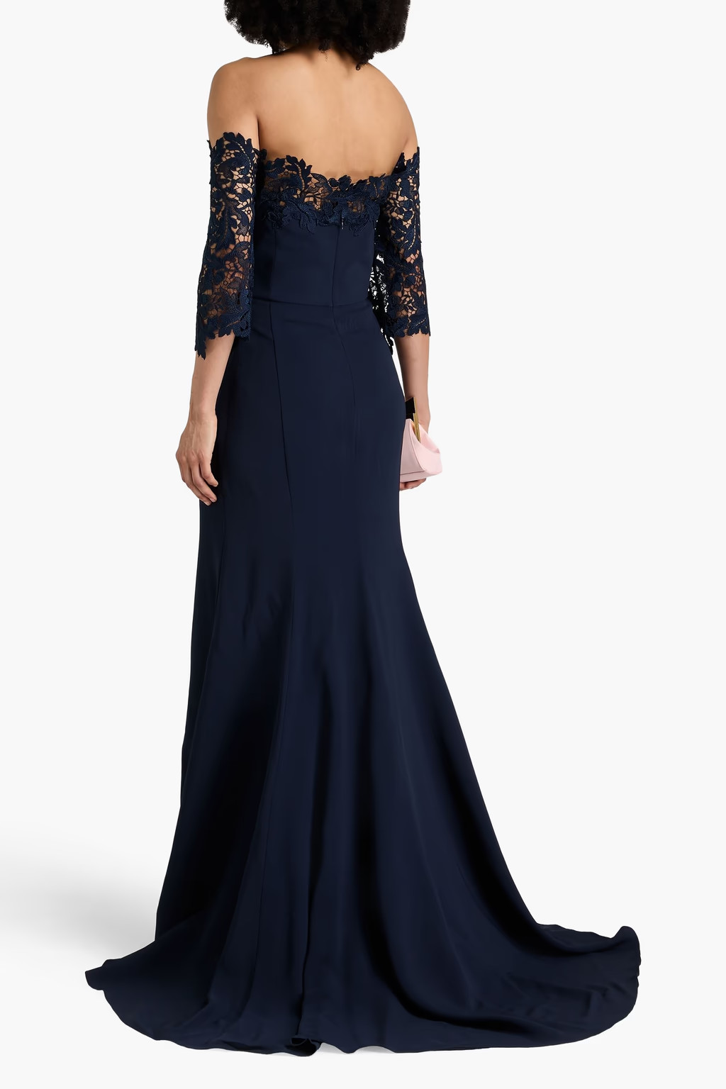OSCAR DE LA RENTA £5770 Navy Crepe Guipure Lace Trim Gown Maxi Dress UK 20 US 16 image 6