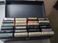 Vintage 8 Track Tapes and 8-Track Portable Case Lot of 24 Croc Mock Untested