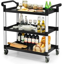Heavy Duty 3 Tier Service Cart 495LBS Capacity Locking Wheels Utility Cart
