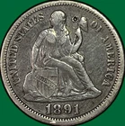 1891-O Seated Liberty Dime Choice Very Fine VF+/XF Coin, Dimple #38516