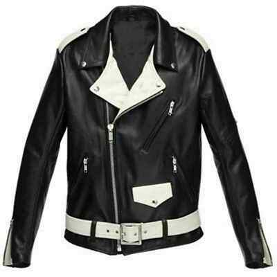 Men's Genuine Lambskin Leather Jacket Belted Stylish Biker Motorcycle Handmade
