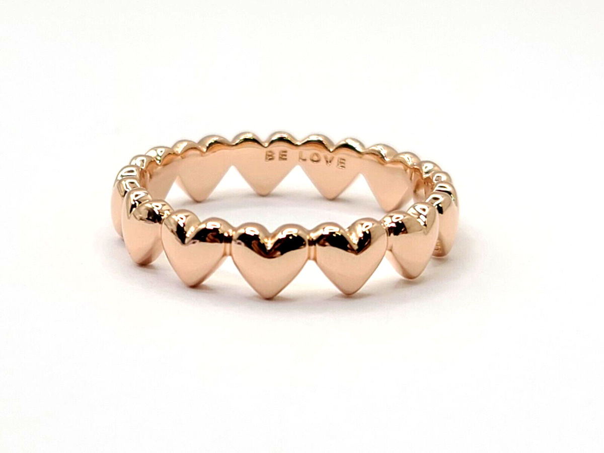 A♡ Authentic PANDORA Rose Gold Pl Be Love Row of Hearts Ring