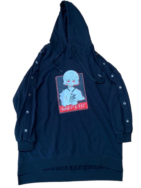Catwish 'Keep Out' Graphic Print Unisex Black Hoodie Sweatshirt Size XL