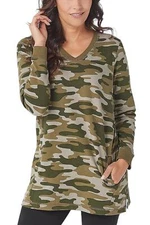 Denim & Co. Active Camo French Terry Tunic with Pockets Deep Olive