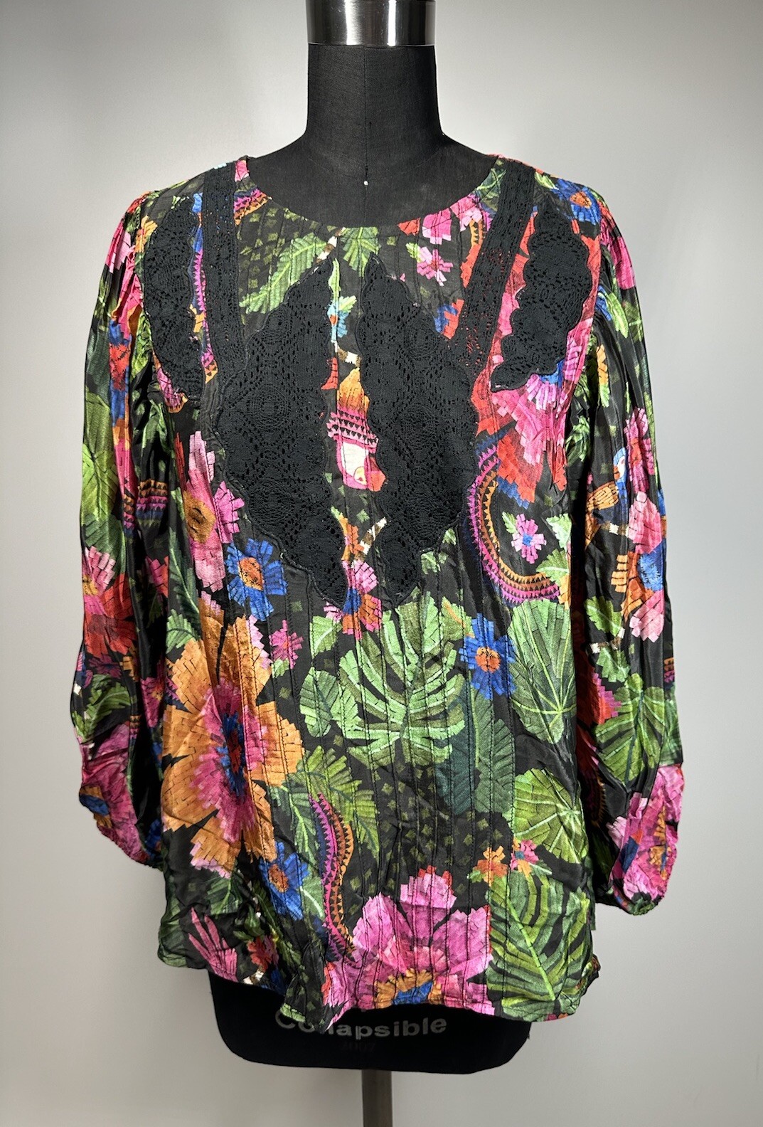 Farm Rio Women’s Viscose Puff Sleeve Blouse Top Floral Multicolor SMALL