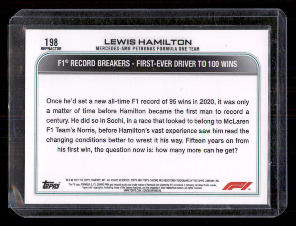 2022 Topps Chrome Formula 1 Refractors #198 Lewis Hamilton AW - Image 2 of 2