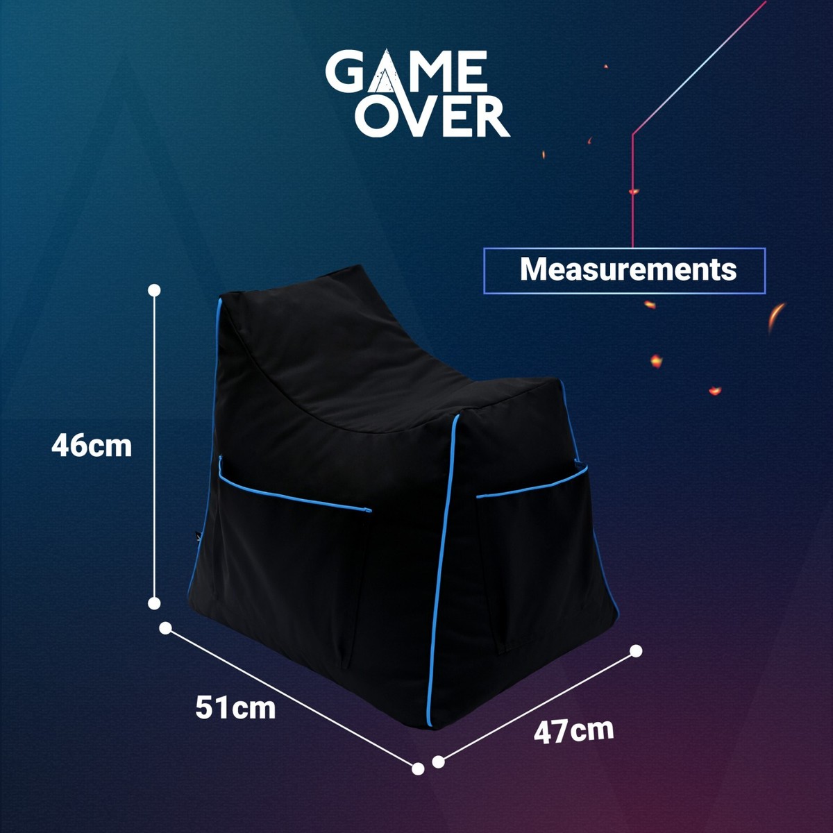 Game Over Blue Kids Gaming Bean Bag Chair Children Saddle Shape Fun Beanbag  Seat