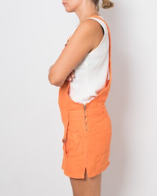 orange dungaree dress Italian Linen Overall Dress Short Jumpsuit Dungaree Dress Size S