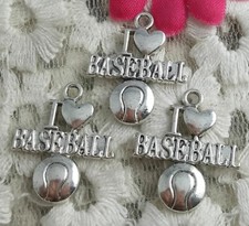 Free Ship 45 pcs Antique silver I love BASEBALL charms 21X19mm H-3403