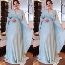Blue Chiffon Mother of The Bride Dresses V Neck Wedding Guest Dresses Plus Size