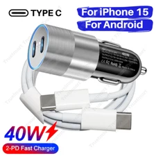 Dual USB PD Type-C Car Charger 40W Fast Adapter For iPhone 15 Pro Max Samsung S9