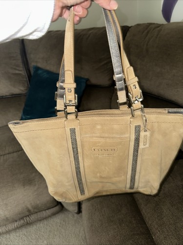 Coach Y2K Vintage Tan Suede Beaded Tote Bag Purse - Picture 6 of 6