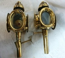 2 Anciennes Lanternes à Pétrol,Lampe de Calèche Fiacre,Triples Hublots,en Cuivre