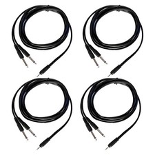 4-Pack 8ft 3.5mm Male Stereo Cables to Dual 1/4 Inch Male Mono PA DJs Cable Cord