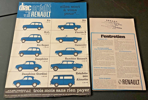 1960s Renault DIAC Credit - Vintage 2-Sided Dealer Sales Financing Ads - FRENCH