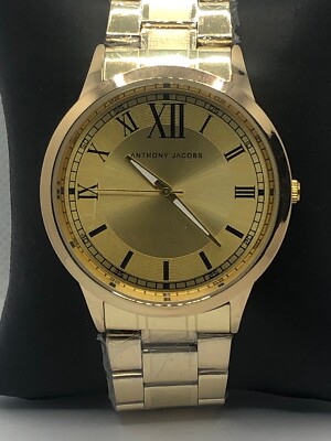 Anthony Jacobs Unisex Stainless Steel Analog Gold Dial Quartz Genuine Watch OP13
