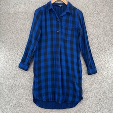 Madewell Dress Womens Extra Small Latitude Blue Buffalo Plaid Shirt Popover Mini
