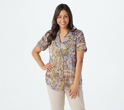 LOGO by Lori Goldstein Printed Sheer Woven Top with Front Pleat A375061 ...