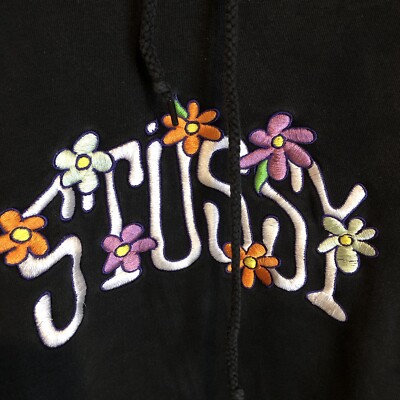 Stussy flower floral logo hoodie Black XL Rare Sold Out Everywhere