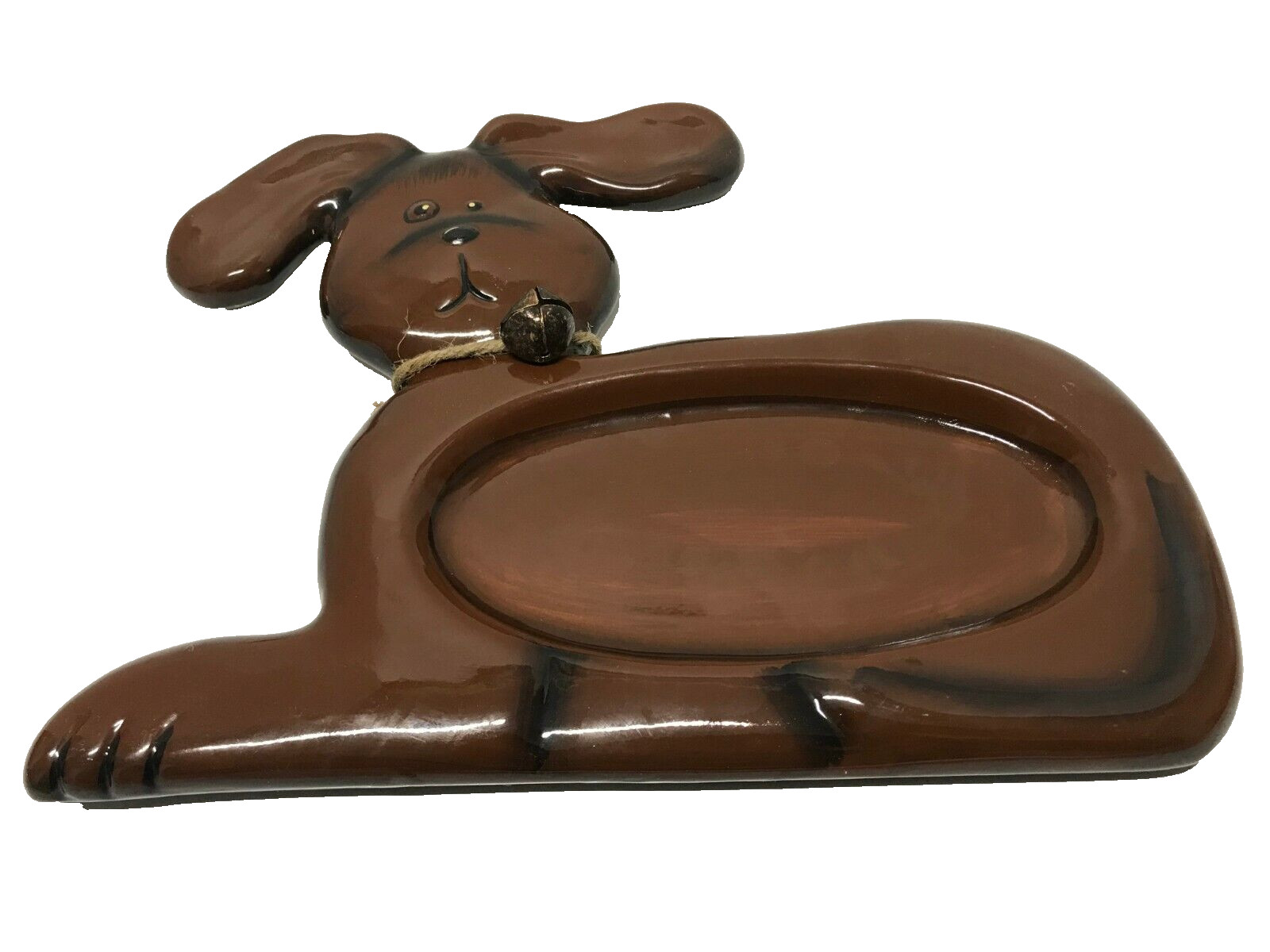 Dog Puppy Shape Brown Ceramic Bowl Plate New