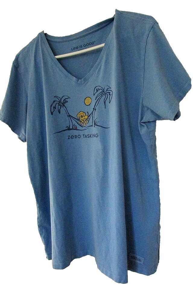 Life Is Good Crusher Tee TShirt Vneck Zero Tasking Dog Hammock blue Women XL eBay