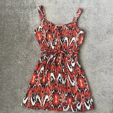 Banana Republic Dress Womens 4P Petite Orange Blue Abstract Lined Belted Tank