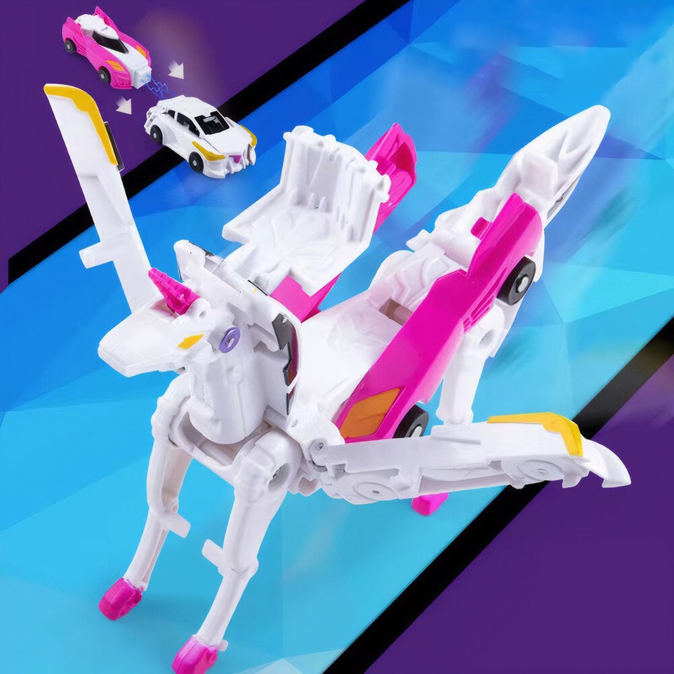 Vingtank Transforming Unicorn Car Toy – 2 Cars Crash & Magically Turn Into Unicorns, Magnetic Automatic Change