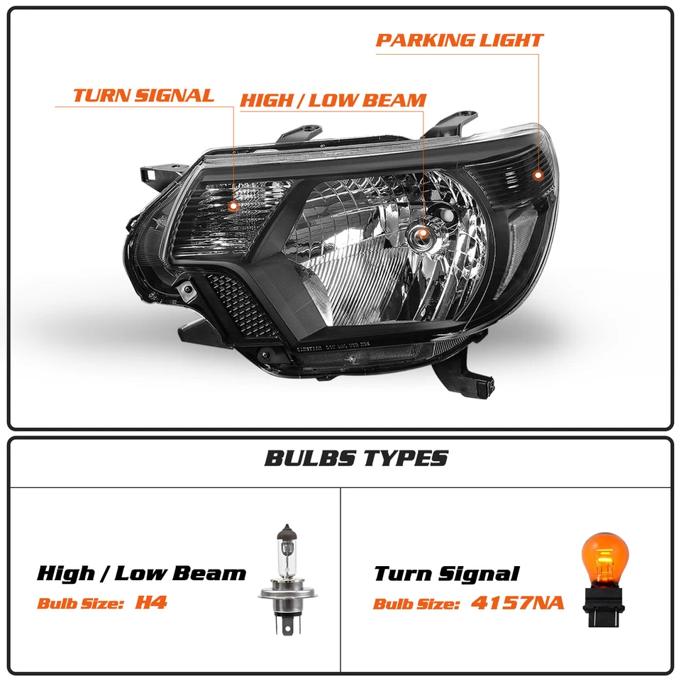 Par de faros esquineros transparentes negros para camioneta Toyota Tacoma 2012-2015 Foto 2 de 4