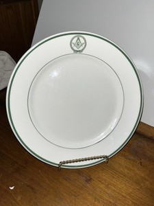 Masonic Lodge Ware 9” Dinner Plate Green Stripe Mayer China F.F. DeBolt
