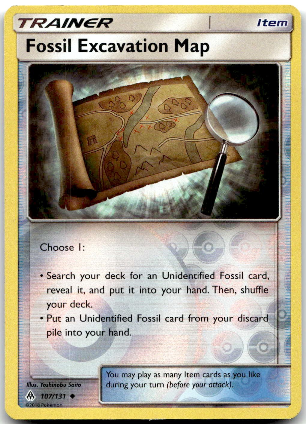 Pokemon Fossil Excavation Map Forbidden Light SM06 #107/131 Uncommon Reverse Hol