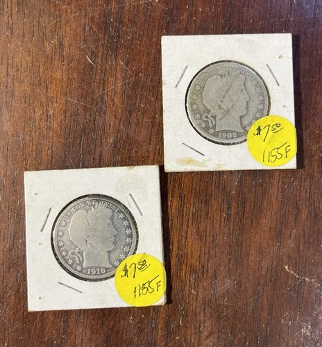 Lot Of 2 - 1902 & 1910 S Barber Silver Half Dollars