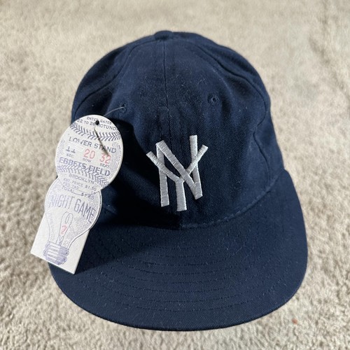 NY Hat Cap Strap Back Mens One Size Blue Baseball Ebbets Field Flannels