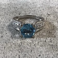 Vintage Blue Topaz  Cubic Zirconia Cathedral Style Sterling Silver Ring Size 6