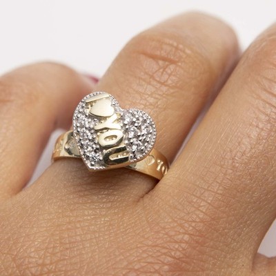 Herzring ''I Love You'' 10 Karat Gelbgold Weißgold