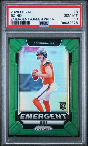 BO NIX 2024 Panini Prizm Emergent Green Prizm Rookie Card (RC) Broncos #3 PSA 10