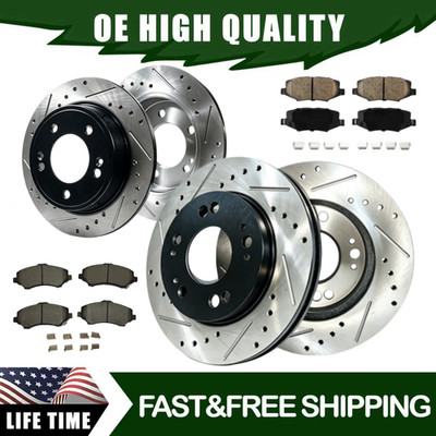 Front Rear Drilled Disc Rotors Brakes Ceramic Pads Fit Jeep Wrangler JK 2017