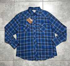 Wrangler Cotton Pearl Snap Button Flannel Shirt Blue Plaid Western New Mens XL