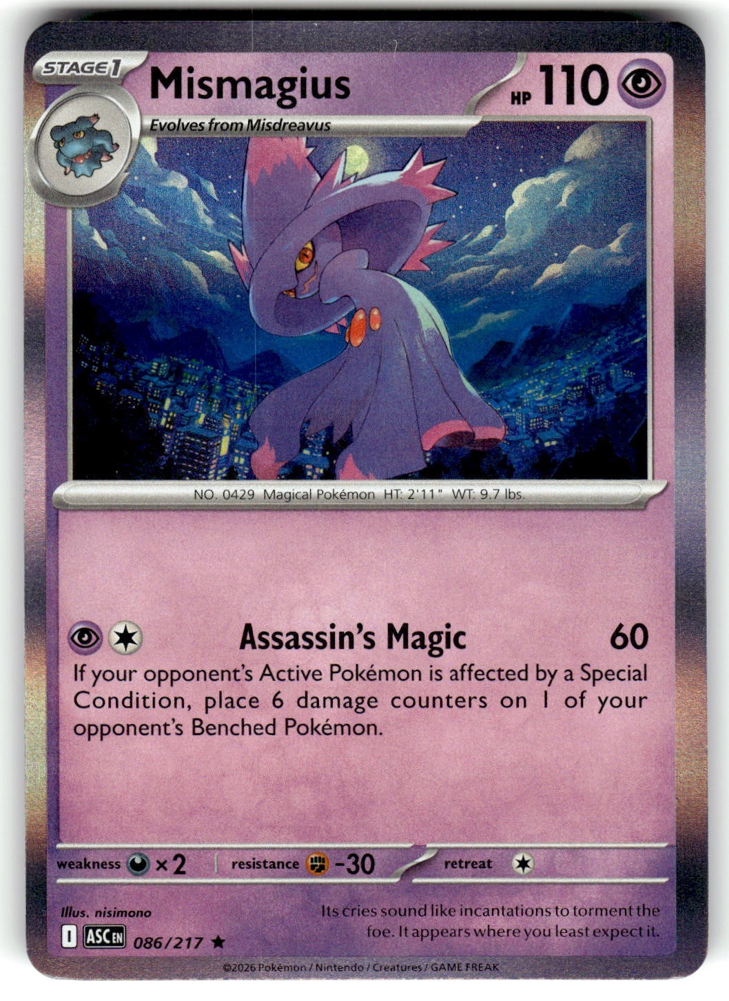 Pokemon ME: Ascended Heroes Card 086/217 Mismagius Holo