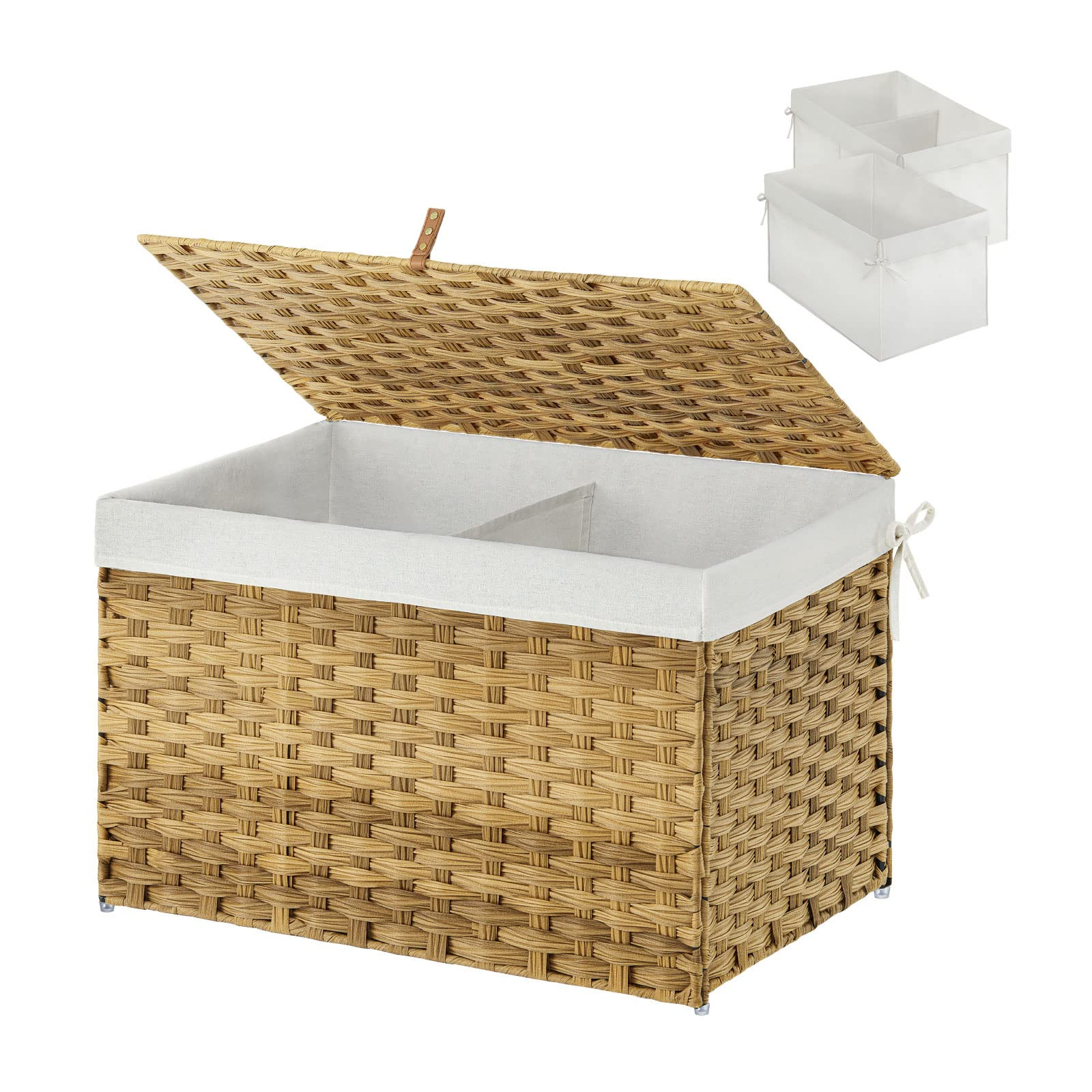 Storage Basket with Lid, 65L Small Wicker Basket with Lid, Handwoven Blanket ...