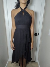 Jenny Yoo 100% Silk Blacn Crinkled Chiffon Halter Neck High Low Dress Size 0