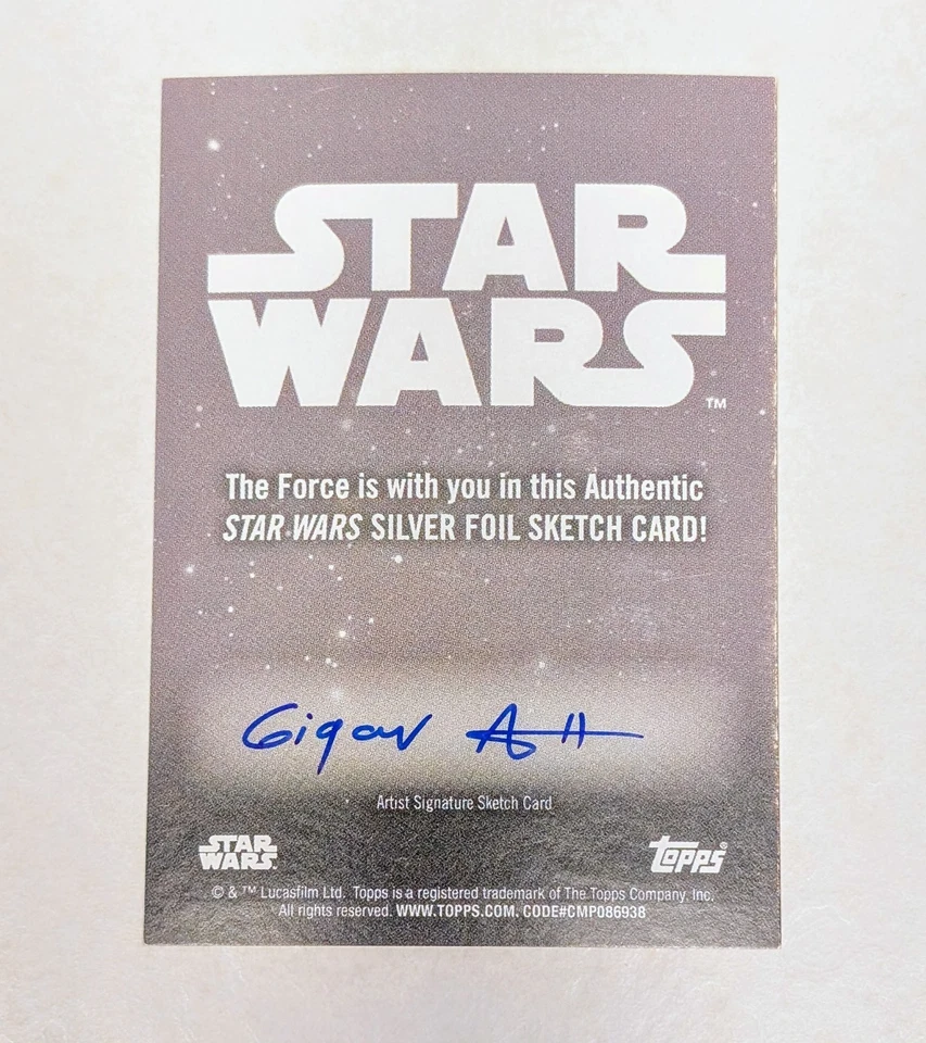 2025 Topps Chrome Star Wars 1/1 Silver Foil Artist Sketch Card Autograph - Image 2 of 2