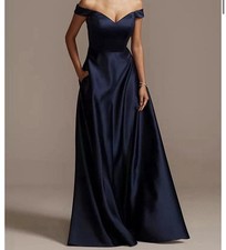 New Off-Shoulder Satin A-Line Dress David’s Bridal Size 12 Marine