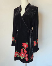 RIXO $445 Iris Silk Blend Velvet Wrap Mini Dress Long Sleeve Black Red Sz.L US10