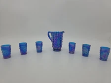 Vintage Wetzel Carnival Glass Water Set Miniature Hobnail Pitcher Tumblers