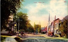 East Troy Pennsylvania Postcard Street Scene Horse Wagon Church William Erk
