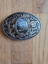 Vintage Western Style Oval Metal Belt Buckle With 3D Center Oval Natural Stone