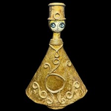 Abelardo Ruiz Mexican Folk Art Paper Mache Lady Big Eyed Gold Signed 9 Inch